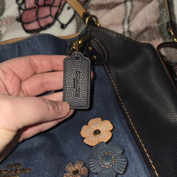 Coach Denim and Black Floral Crossbody Bag - Picture 9 of 15